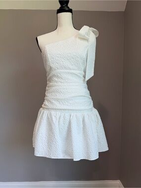 ICEC | One-Shoulder Textured White Mini Dress with Bow, Sz S
